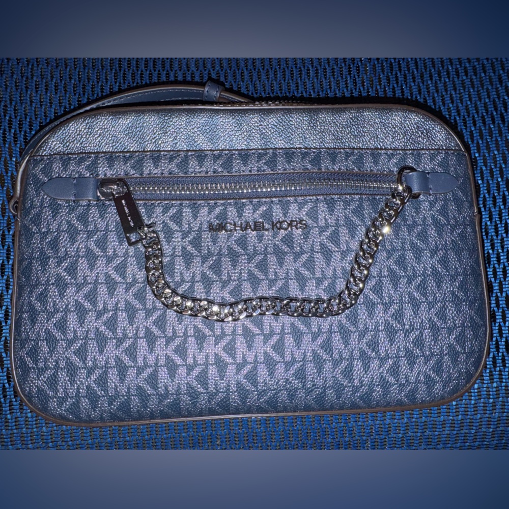 Michael Kors Large Zip Chain Crossbody - Navy